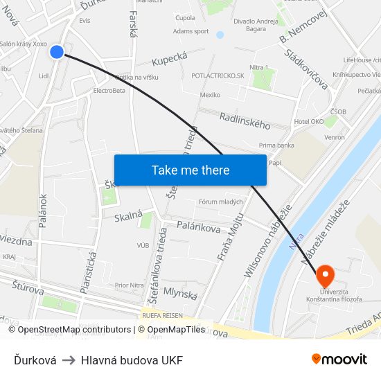 Ďurková to Hlavná budova UKF map