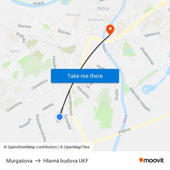 Murgašova to Hlavná budova UKF map