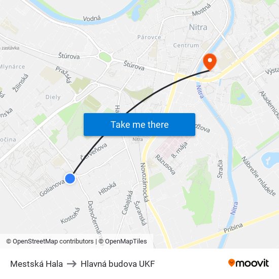 Mestská Hala to Hlavná budova UKF map