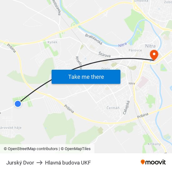 Jurský Dvor to Hlavná budova UKF map