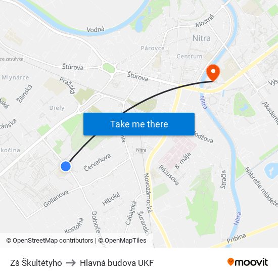 Zš Škultétyho to Hlavná budova UKF map