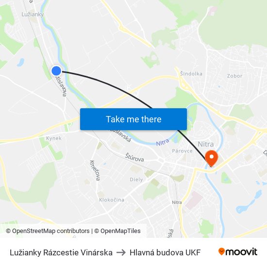 Lužianky Rázcestie Vinárska to Hlavná budova UKF map