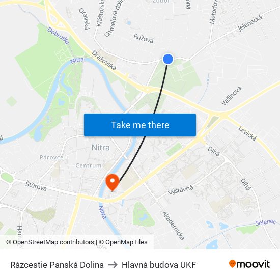 Rázcestie Panská Dolina to Hlavná budova UKF map