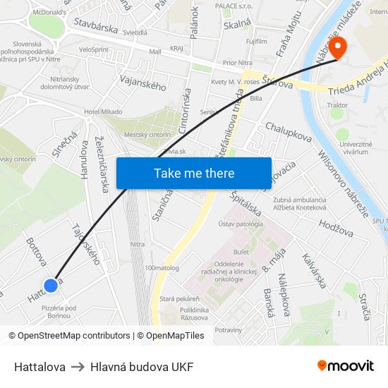 Hattalova to Hlavná budova UKF map