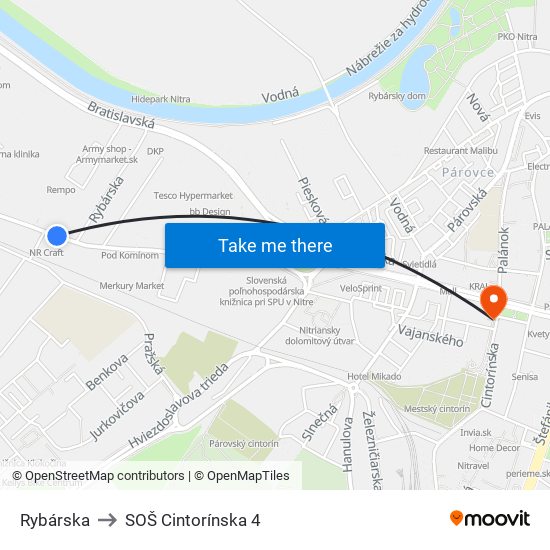 Rybárska to SOŠ Cintorínska 4 map