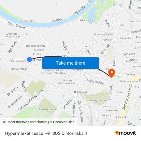 Hypermarket Tesco to SOŠ Cintorínska 4 map