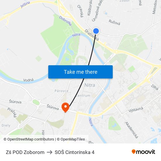 Zš POD Zoborom to SOŠ Cintorínska 4 map