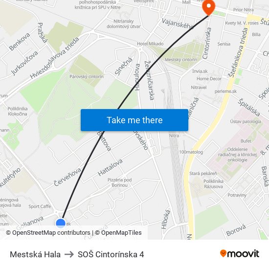 Mestská Hala to SOŠ Cintorínska 4 map