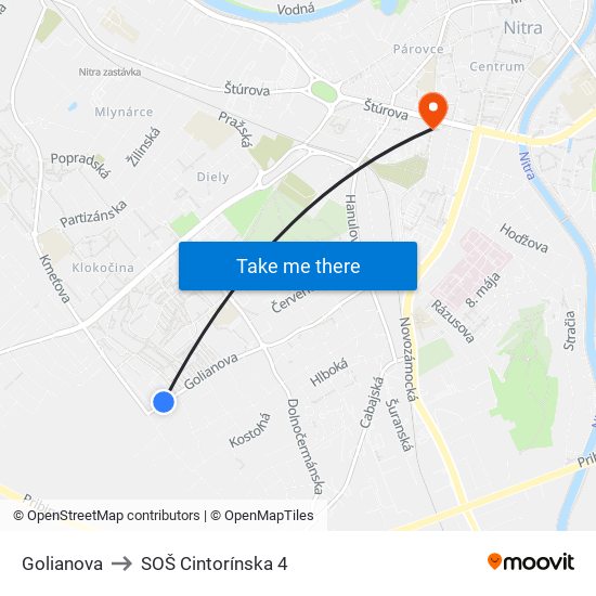 Golianova to SOŠ Cintorínska 4 map