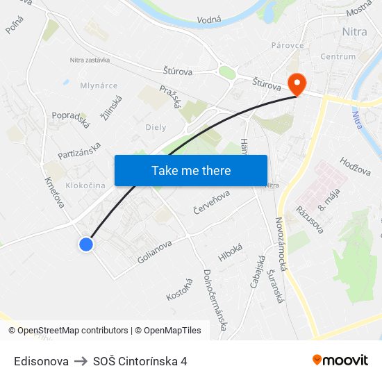 Edisonova to SOŠ Cintorínska 4 map