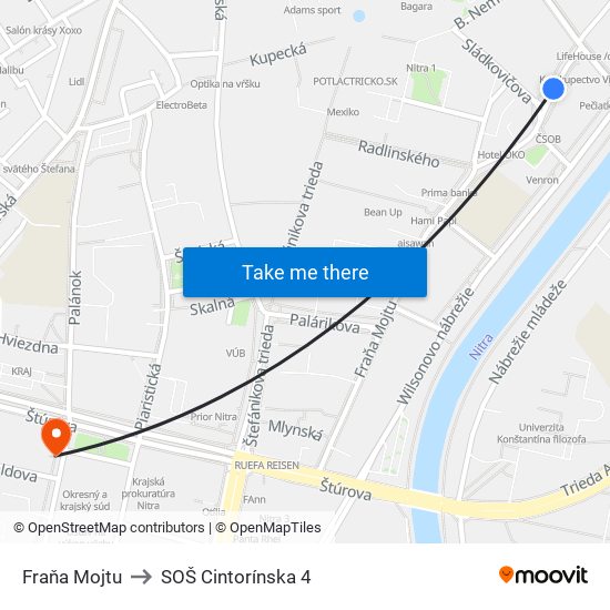 Fraňa Mojtu to SOŠ Cintorínska 4 map