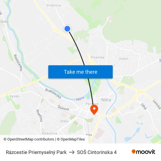 Rázcestie Priemyselný Park to SOŠ Cintorínska 4 map