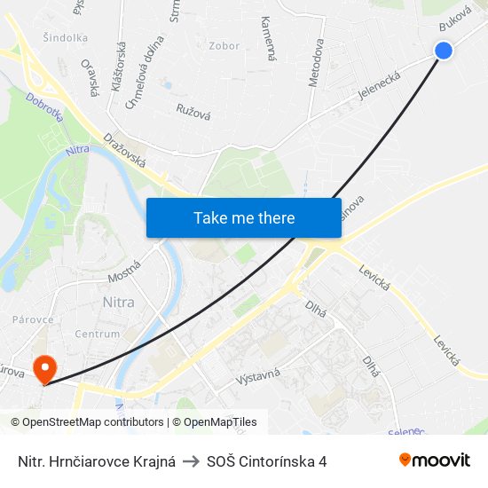 Nitr. Hrnčiarovce Krajná to SOŠ Cintorínska 4 map