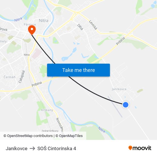 Janíkovce to SOŠ Cintorínska 4 map