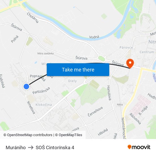 Murániho to SOŠ Cintorínska 4 map