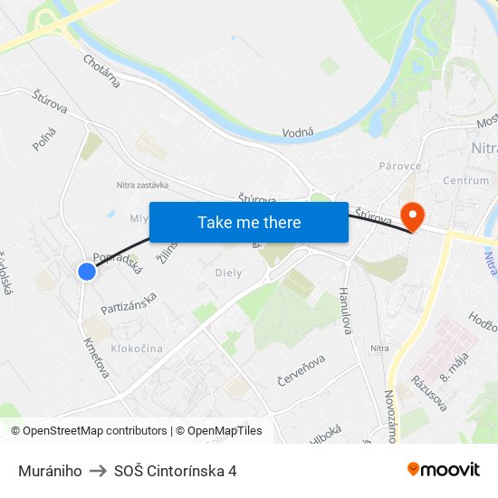Murániho to SOŠ Cintorínska 4 map