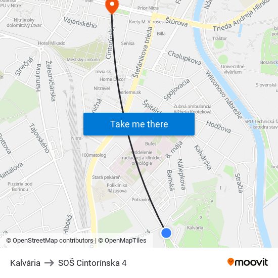 Kalvária to SOŠ Cintorínska 4 map
