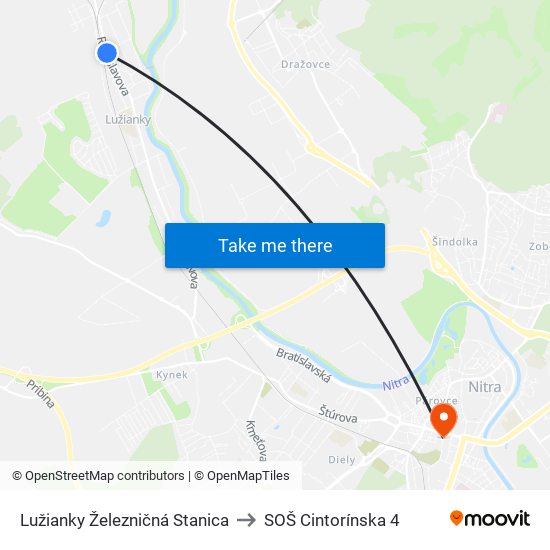 Lužianky Železničná Stanica to SOŠ Cintorínska 4 map