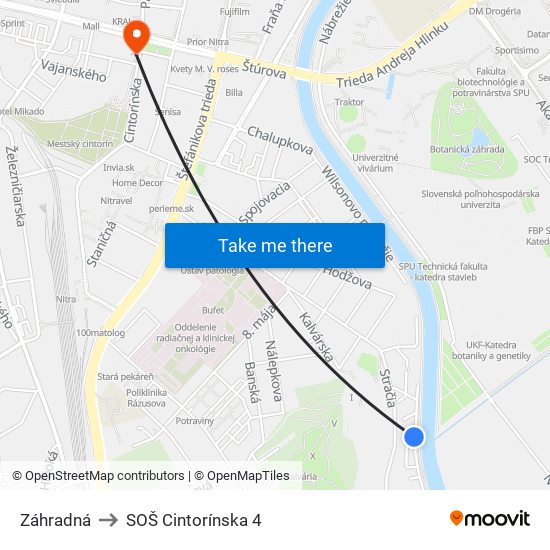 Záhradná to SOŠ Cintorínska 4 map