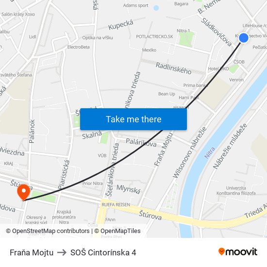 Fraňa Mojtu to SOŠ Cintorínska 4 map