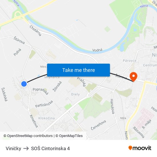 Viničky to SOŠ Cintorínska 4 map