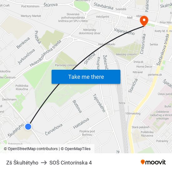 Zš Škultétyho to SOŠ Cintorínska 4 map
