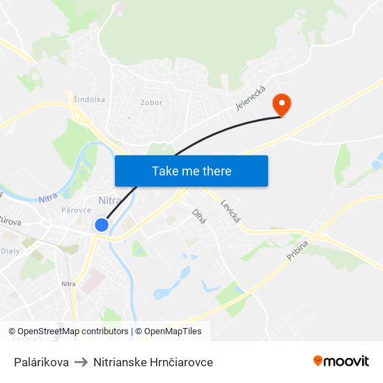 Palárikova to Nitrianske Hrnčiarovce map