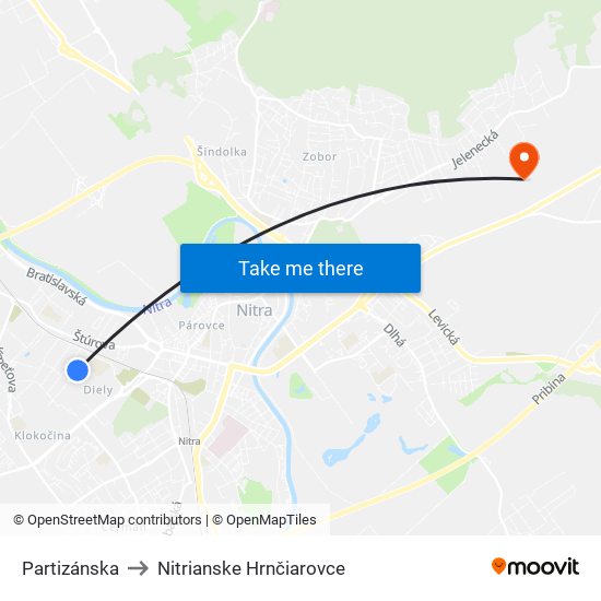 Partizánska to Nitrianske Hrnčiarovce map