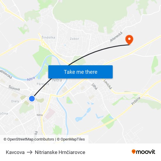 Kavcova to Nitrianske Hrnčiarovce map
