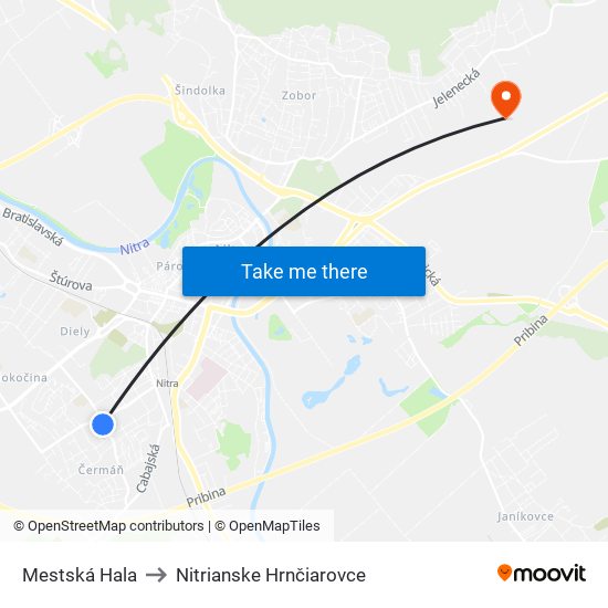 Mestská Hala to Nitrianske Hrnčiarovce map