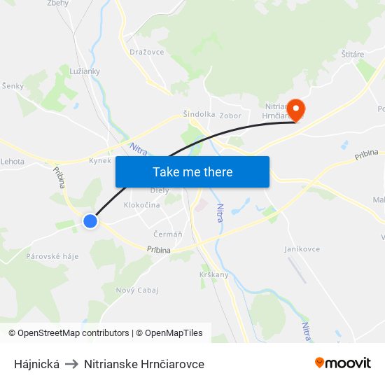 Hájnická to Nitrianske Hrnčiarovce map