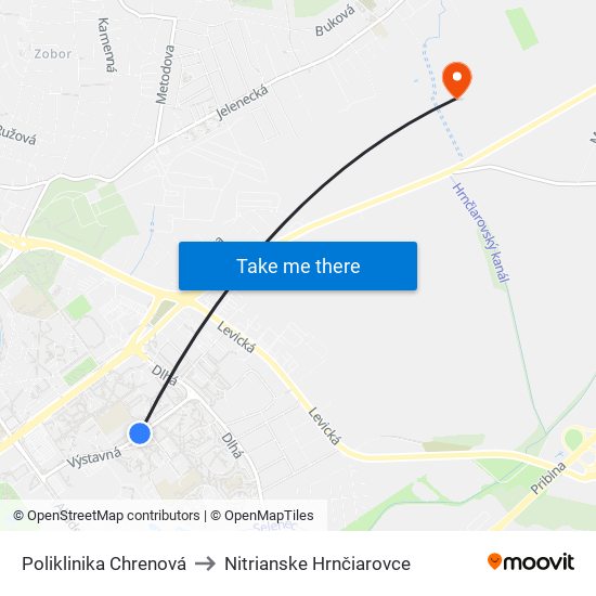 Poliklinika Chrenová to Nitrianske Hrnčiarovce map