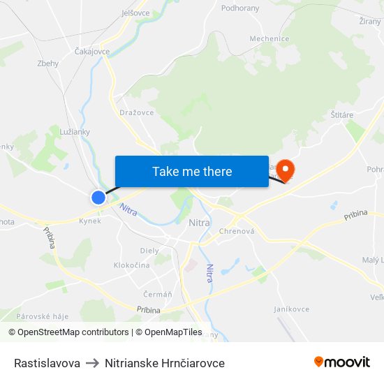 Rastislavova to Nitrianske Hrnčiarovce map