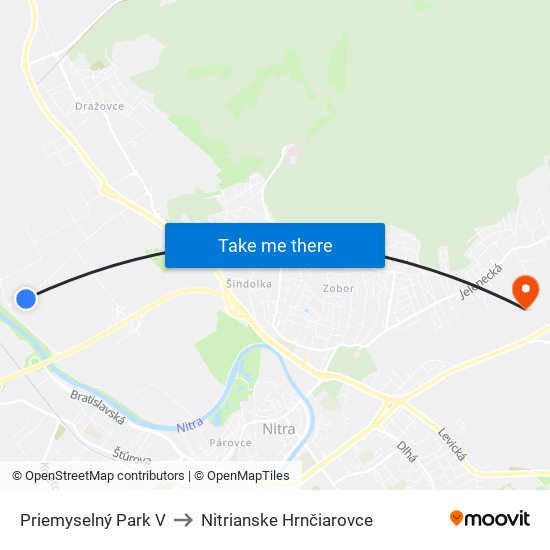 Priemyselný Park V to Nitrianske Hrnčiarovce map