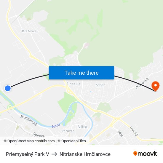 Priemyselný Park V to Nitrianske Hrnčiarovce map