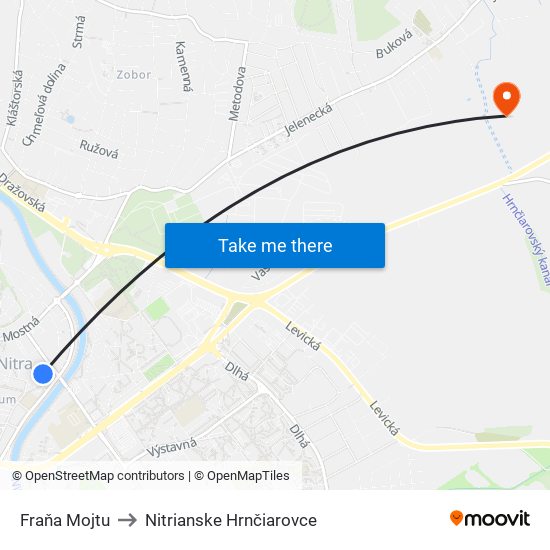 Fraňa Mojtu to Nitrianske Hrnčiarovce map