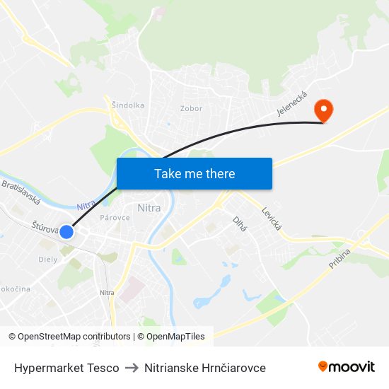 Hypermarket Tesco to Nitrianske Hrnčiarovce map