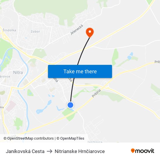 Janíkovská Cesta to Nitrianske Hrnčiarovce map