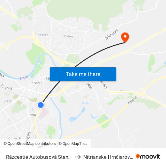 Rázcestie Autobusová Stanica to Nitrianske Hrnčiarovce map