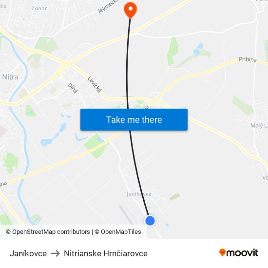 Janíkovce to Nitrianske Hrnčiarovce map