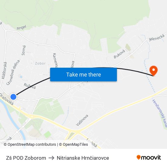 Zš POD Zoborom to Nitrianske Hrnčiarovce map