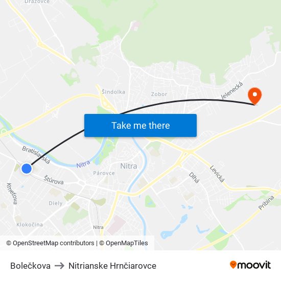 Bolečkova to Nitrianske Hrnčiarovce map