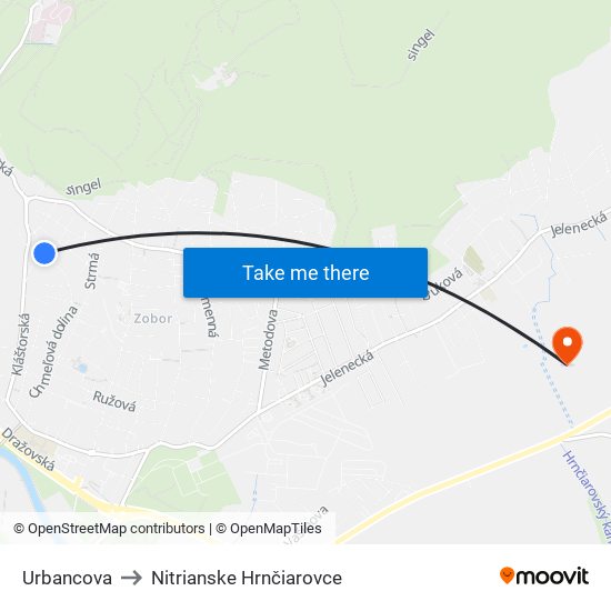 Urbancova to Nitrianske Hrnčiarovce map