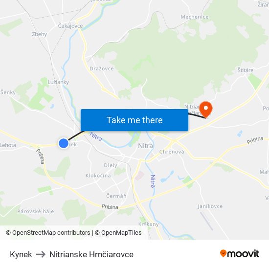 Kynek to Nitrianske Hrnčiarovce map