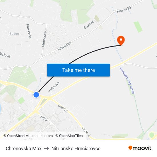 Chrenovská Max to Nitrianske Hrnčiarovce map