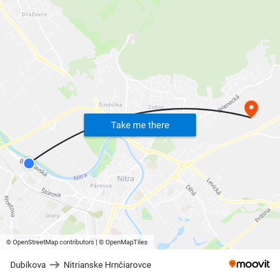 Dubíkova to Nitrianske Hrnčiarovce map