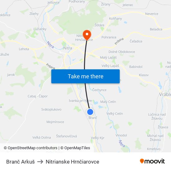 Branč Arkuš to Nitrianske Hrnčiarovce map
