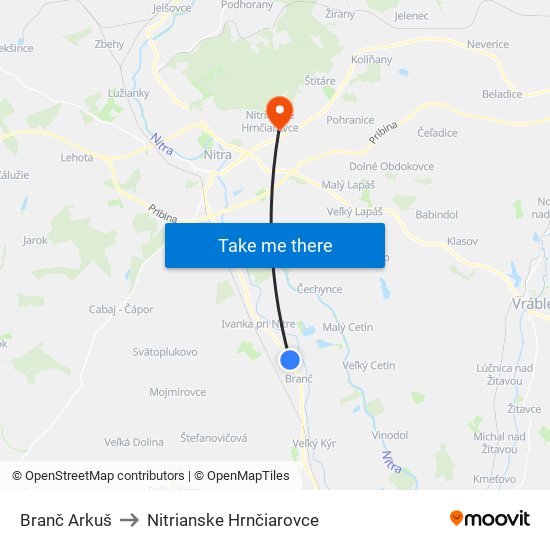 Branč Arkuš to Nitrianske Hrnčiarovce map