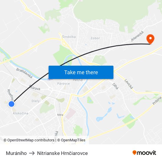 Murániho to Nitrianske Hrnčiarovce map