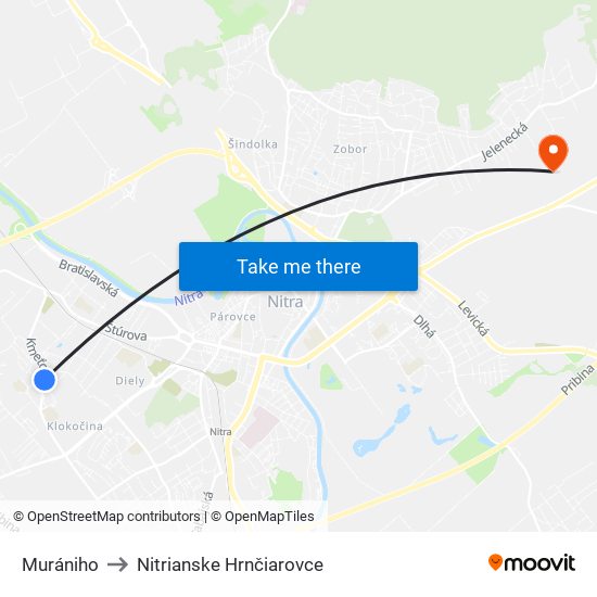 Murániho to Nitrianske Hrnčiarovce map